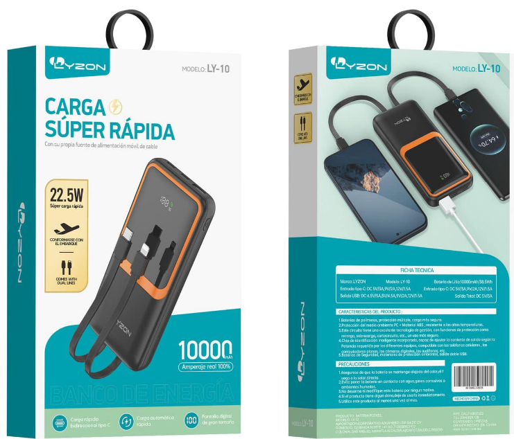 Power Bank LIZON 10000carga rapida LY-10