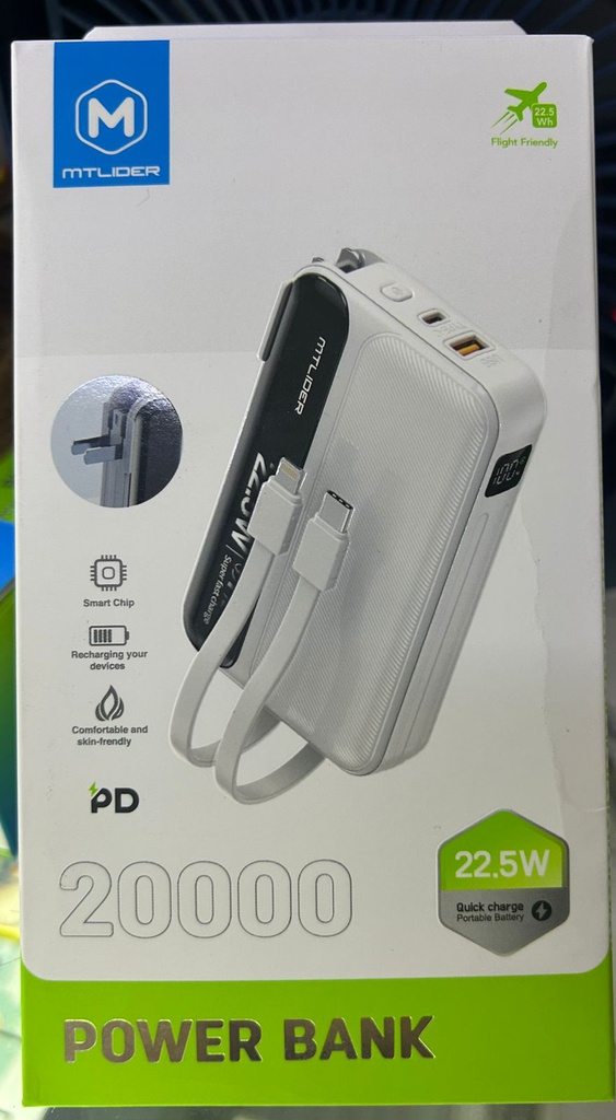 Power Bank MTLIDER 20000MHA 22.5W